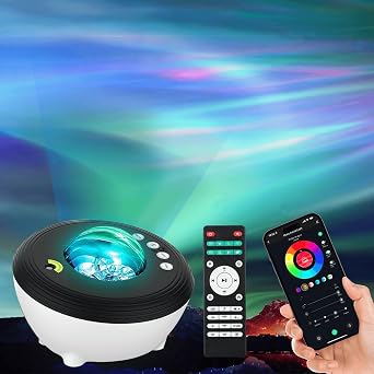 Planetarium Home Use, Professional 8 Types of White Noise, 4 Color Options, Adjustable Brightness, Eye Caring, LED Projector Light, Aurora Star, Bedside Lamp, Sleeping, Music Play, Aurora Light with Remote Control, for Kids and Adults, Party, Graduation, Birthday Gift
