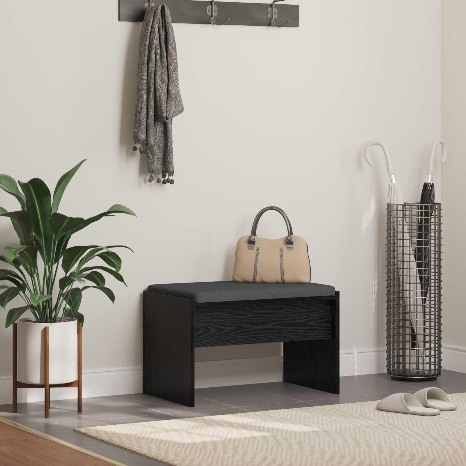 Banc de hall chêne noir compact pour s'asseoir et se déchausser confortablement