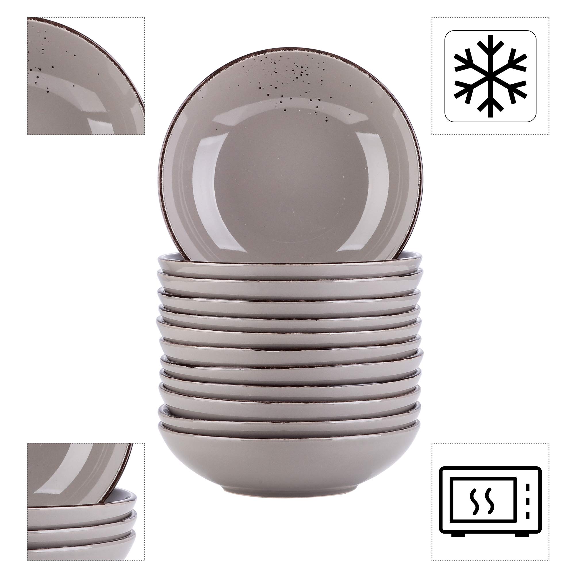vancasso serie NAVIA Set 12 Platos Hondos, 20,3 x 5,3 cm Juego de Platos Sopa para 12 Personas, Set Platos de Ensalada de Gres Vintage, Apto para Lavavajillas, Microondas y Horno, 900 ml, Gres