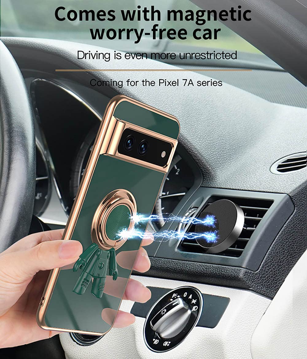 SEAHAI Cover Per Google Pixel 7 Con Supporto Ad Anello 360°, Design Astronauta, Ultra Sottile In Silicone TPU, Antigraffio, Verde Scuro - 2
