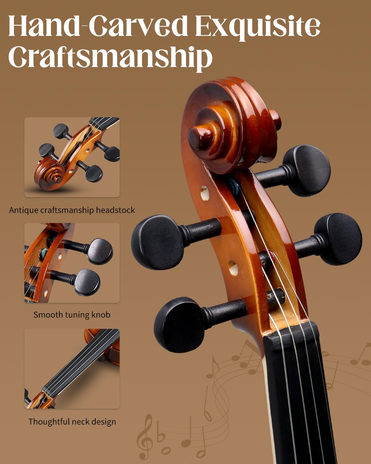 Ktaxon 4/4 Violine Massivholz Akustik Geige Set in voller Größe für Anfänger und Erwachsene Handgefertigtes Starter-Set enthält Bogen, Kolophonium, Brücke, Schulterstütze, Stimmgerät, extra Saiten und