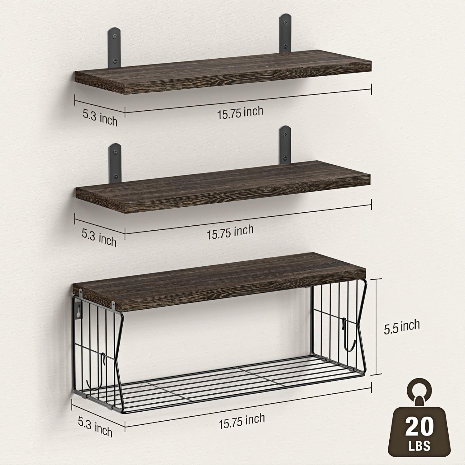 Floating Bathroom Shelves Wall Mounted - Wooden Shelf Set of 3 for Over Toilet Storage & Farmhouse Bathroom Decor - Perfect Shelving Organizer for Apartments RVs Powder Room Restroom - Rustic