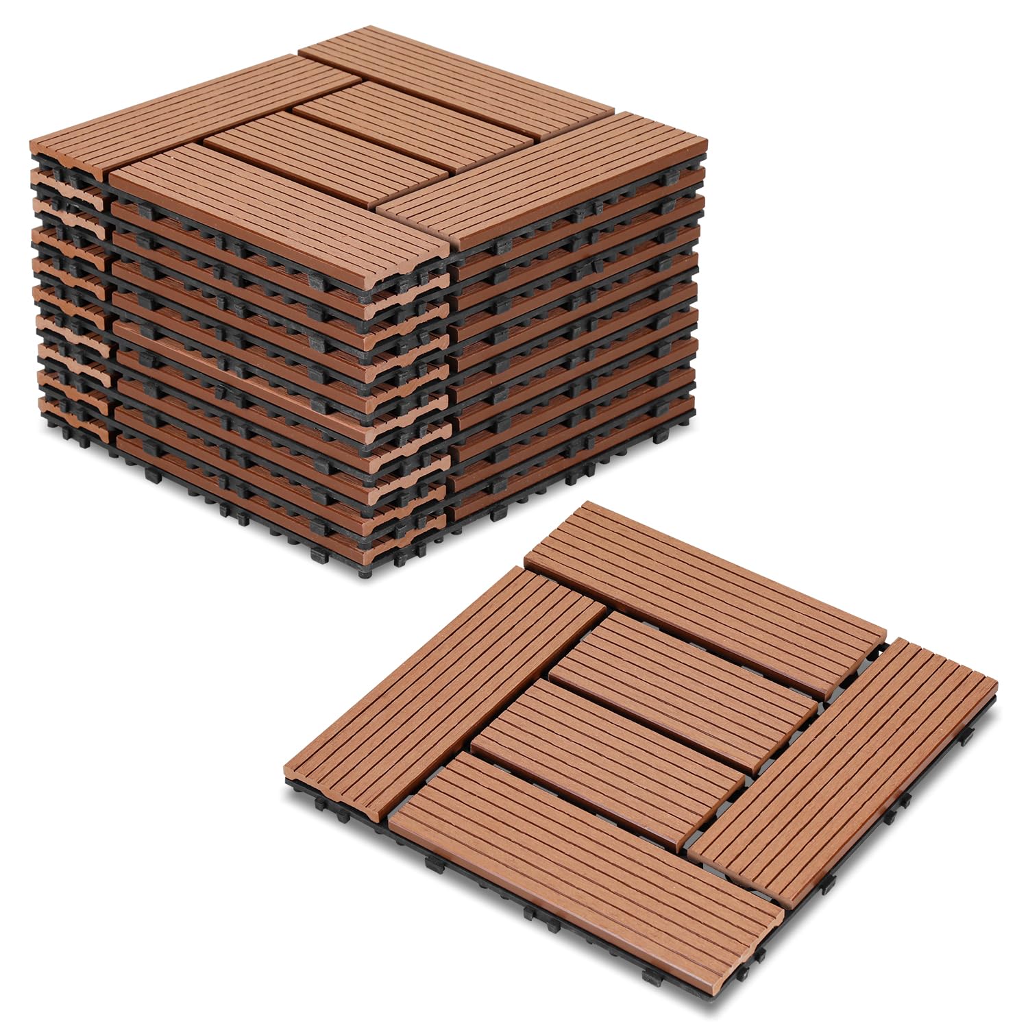 Confezione da 11 piastrelle in WPC per terrazze, colore marrone, 30 x 30 cm – 1 m², ideali per esterni, piastrelle a scatto, per balcone, giardino, terrazza, pavimenti, semplici, rapide e