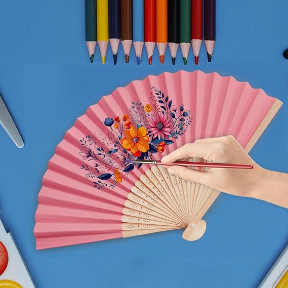Folding Fans 6Pcs Paper Fans hand fan folding Bamboo Handheld Fan Folding DIY Handmade Fans For for Wedding Gift, Party, Home Decoration