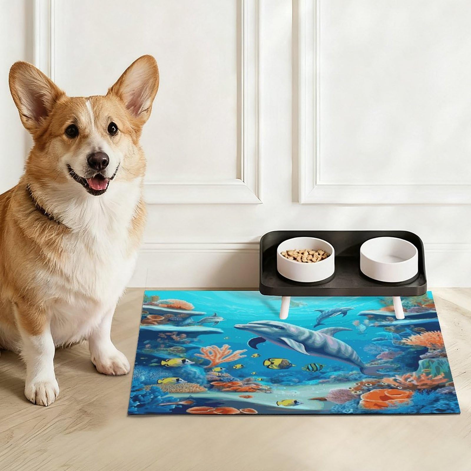 Tapis d'alimentation antidérapant pour chat et poisson corail, poisson corail, dauphins, tapis d'alimentation pour animaux de compagnie, tapis de nourriture pour chien et chat, facile à nettoyer pour
