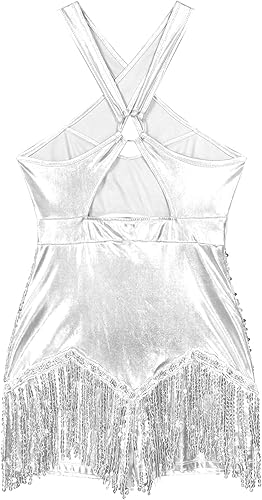Miniatura 6 de iiniim Leotardo de jazz con lentejuelas para mujer, con flecos, borla para baile latino, ropa de baile