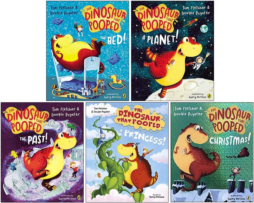 The Dinosaur that Pooped Series 5 Books Collection Set by Tom Fletcher & Dougie Poynter (The Bed, A Planet, The Past, A Princess & Christmas)