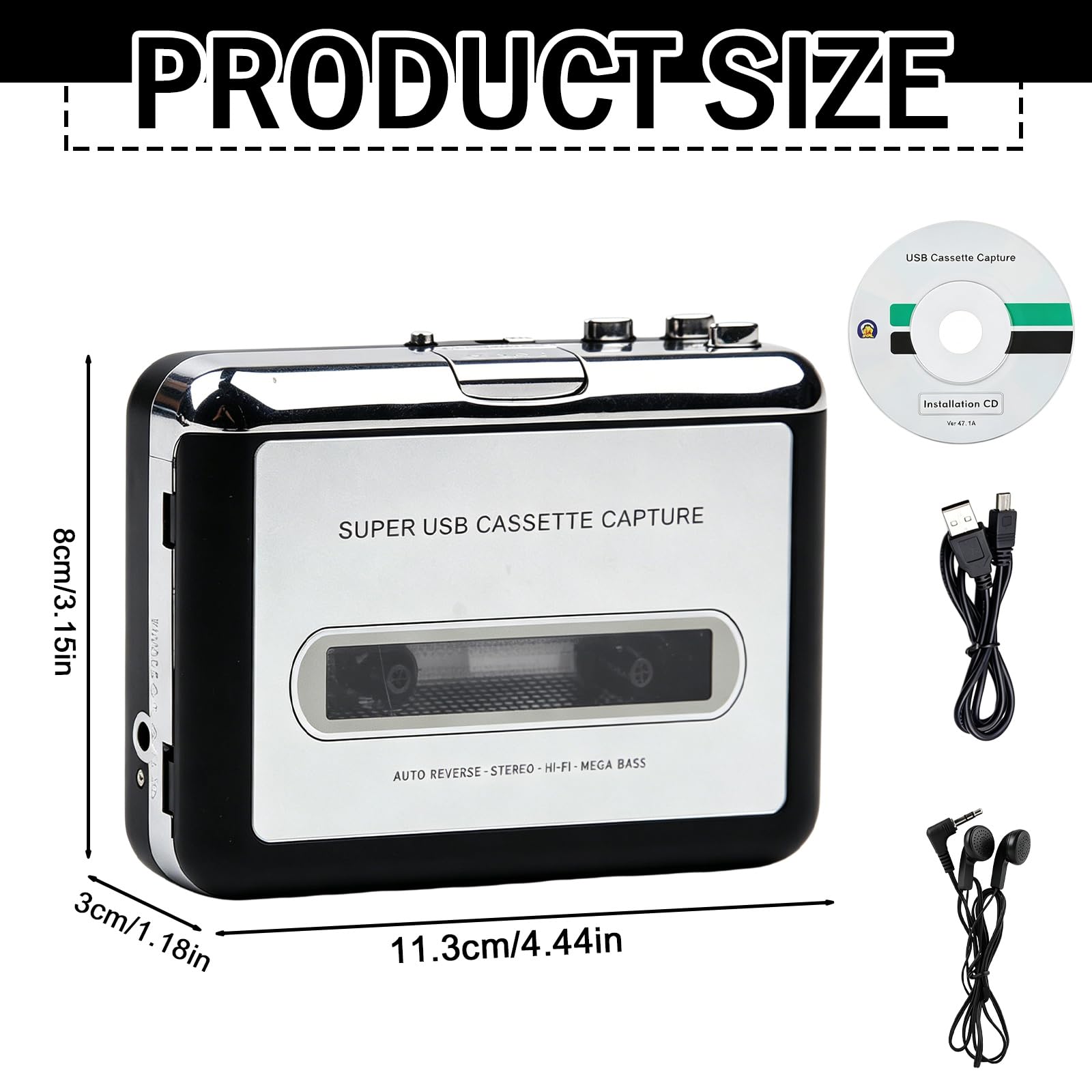 Tragbarer Kassettenspieler, Tragbarer USB-Kassettenspieler, Kassetten-Zu-Mp3-Konverter, Mini USB Kassettenaufnahmeband USB 2.0 Schnittstelle Für Digitalisierung Und Mobile Nutzung