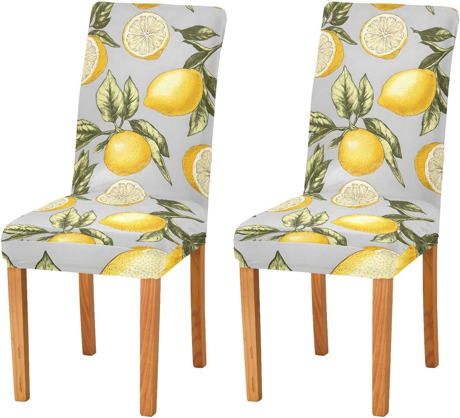 ALAZA Chair Covers for Dining Room, Lemons Gray Background Pattern Stretch Chair Cover Sets Chair Protector Removable Washable for Ktichen Restaurant Hotel