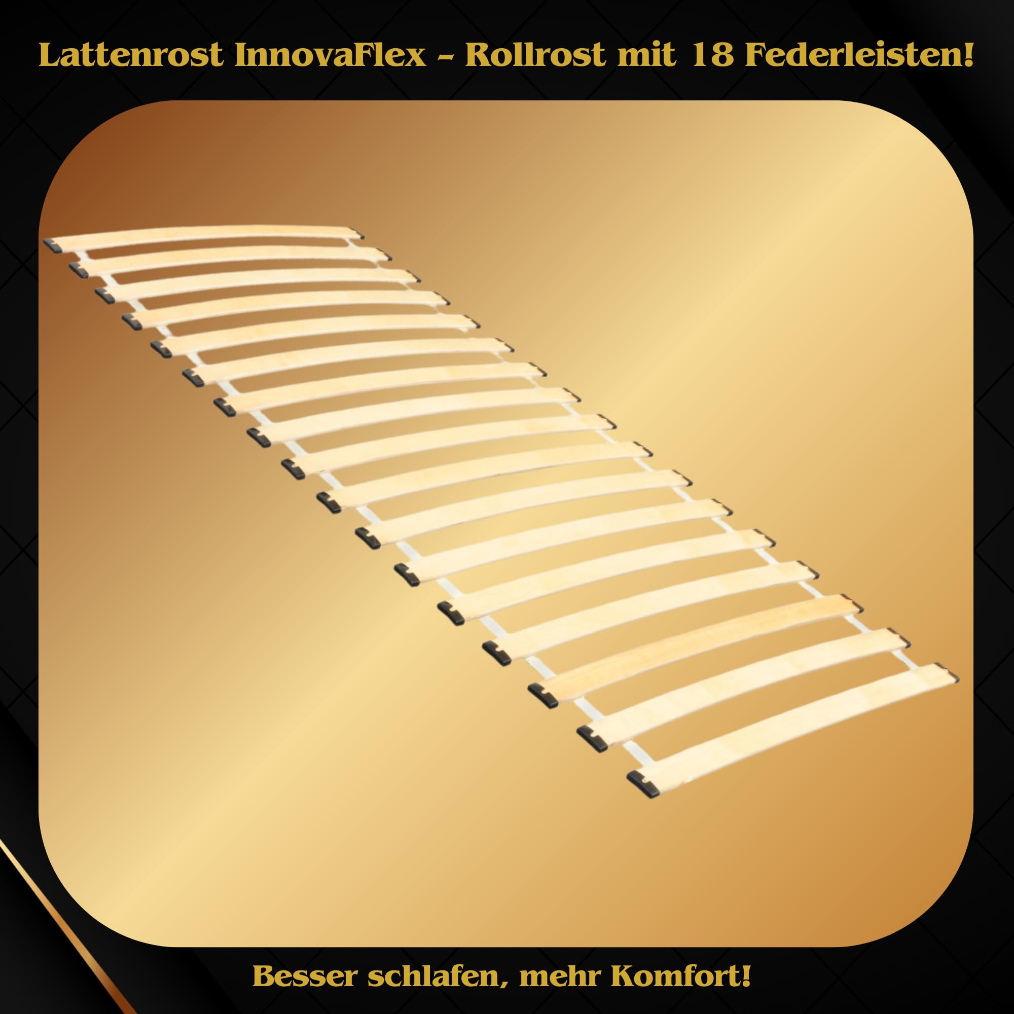 INNOVAHOME Rollrost 100x200 - Stabiler Lattenrost und Lattenrahmen | 18 Flexible Birkensperrholz Federleisten - Belastbarkeit bis 145kg - Geräuscharmer Rolllattenrost mit Schrauben