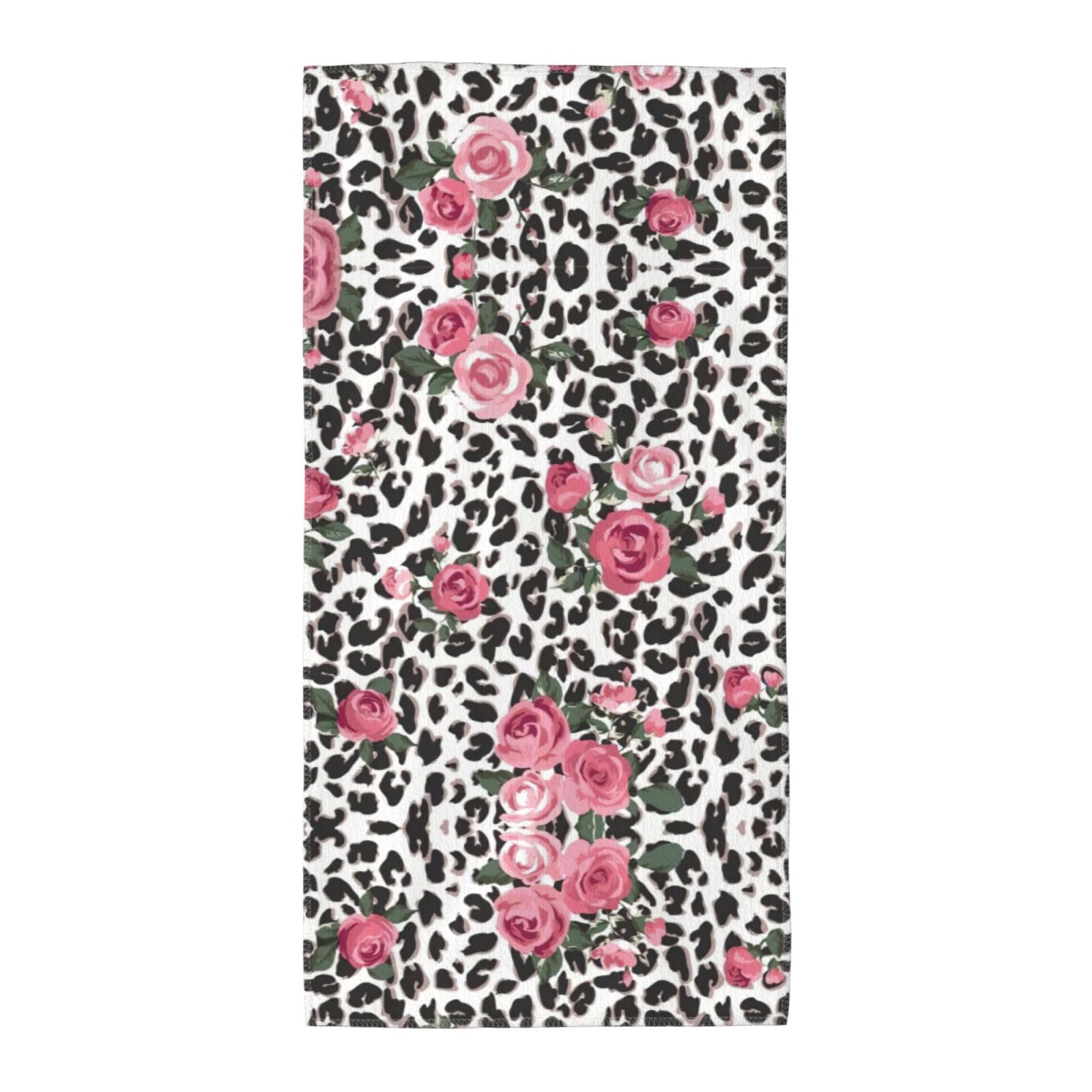 SDEGTHO Cute Pink Rose Mix Leopard Pattern Soft Absorbent Long Towel For Gym Sports Picnic Leisure Use