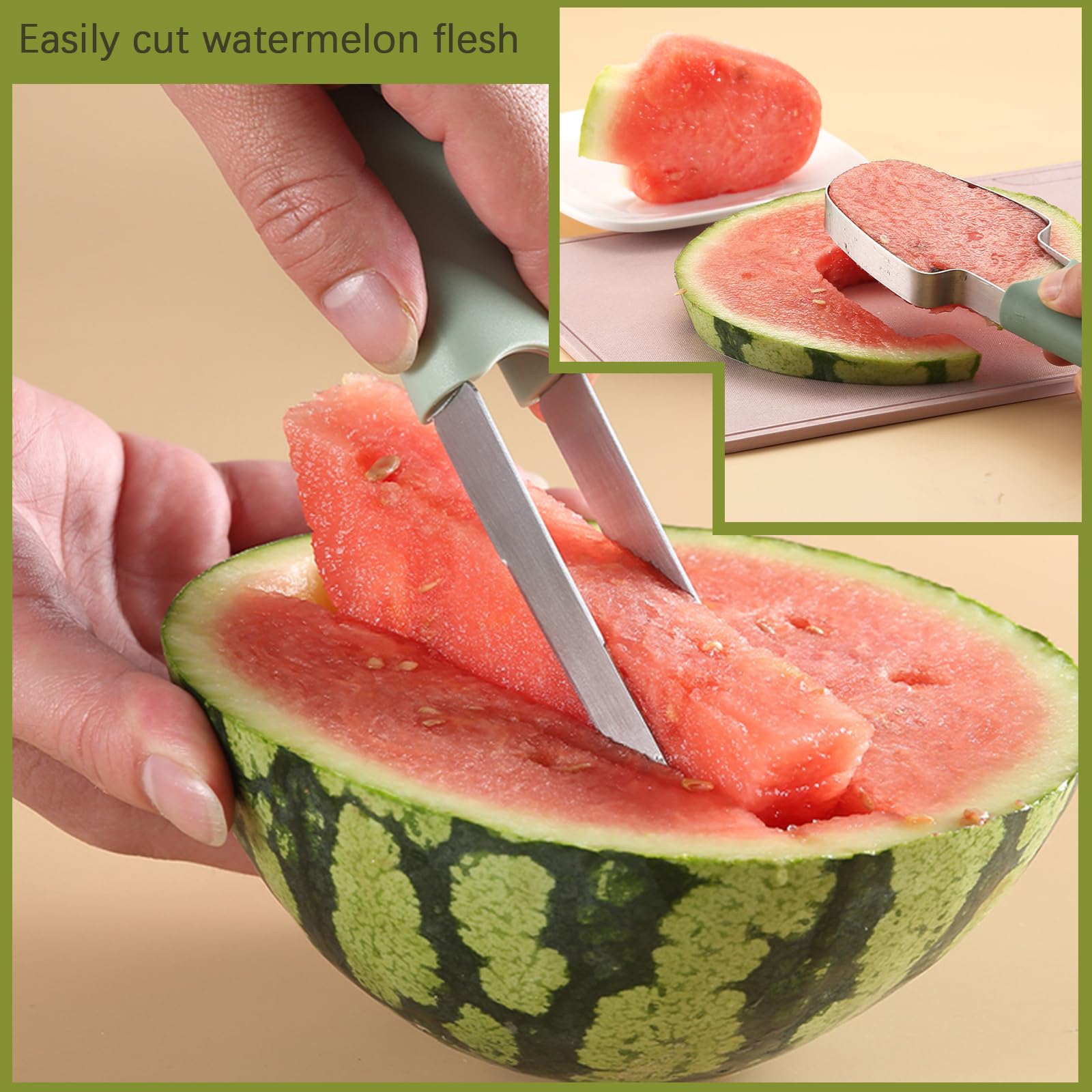 2-in-1 Wassermelonen Schneider Edelstahl - Schneidewerkzeug Mit Gabel Für Obst & Früchte