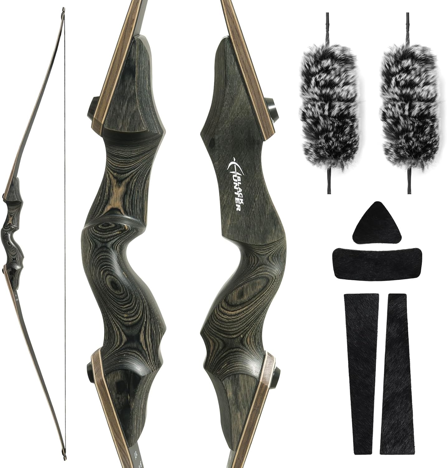 35 LBS Black Hunter Archery Takedown Bow Longbow with Black Bow Silencers Set