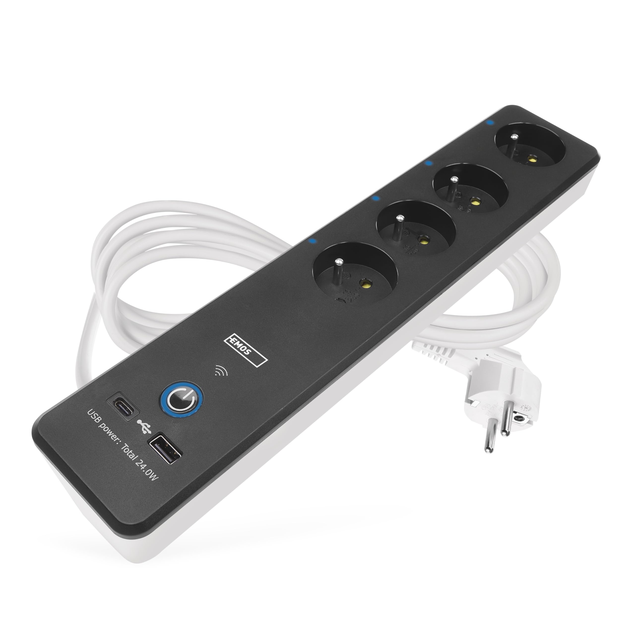 EMOS GoSmart - Bloc multiprise 4 Prises avec WiFi, App, 2 Ports USB-C/USB-A, wattmètre, minuterie et Interrupteur - 2 m - Compatible Alexa, Google Assistant - Standard French