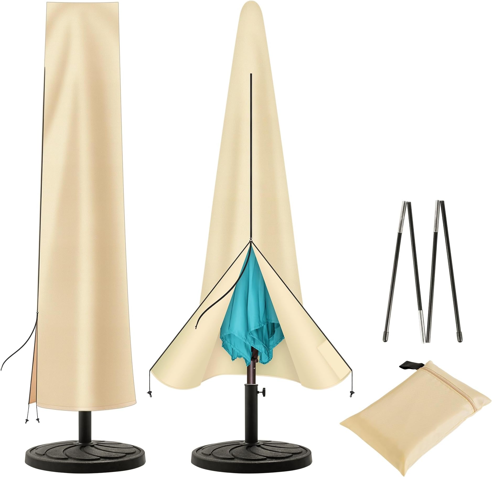 Outdoor Patio Umbrella Cover - Table Market Umbrella Cover for 7.5ft 8ft 9ft 10ft 11ft UV Protection Waterproof Oxford Fabric Folding Rod (Beige)
