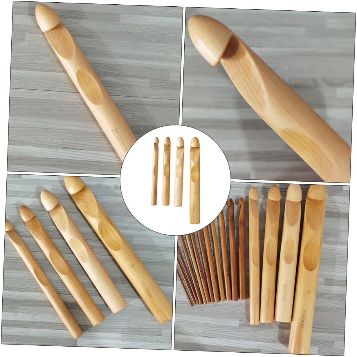 4 Pcs Wooden Crochet Hooks for Knitting Craft Projects 15mm 20mm