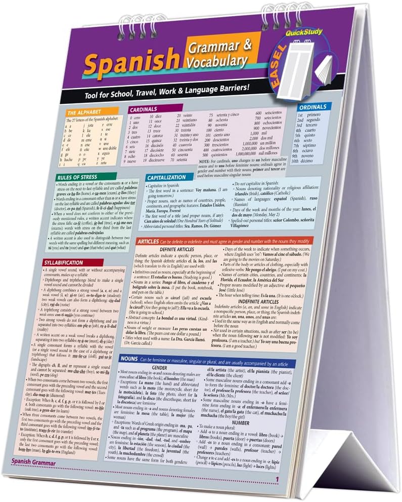 QuickStudy Spanish Grammar & Vocabulary Easel Book: a Reference Tool for School, Work & Language Barriers
