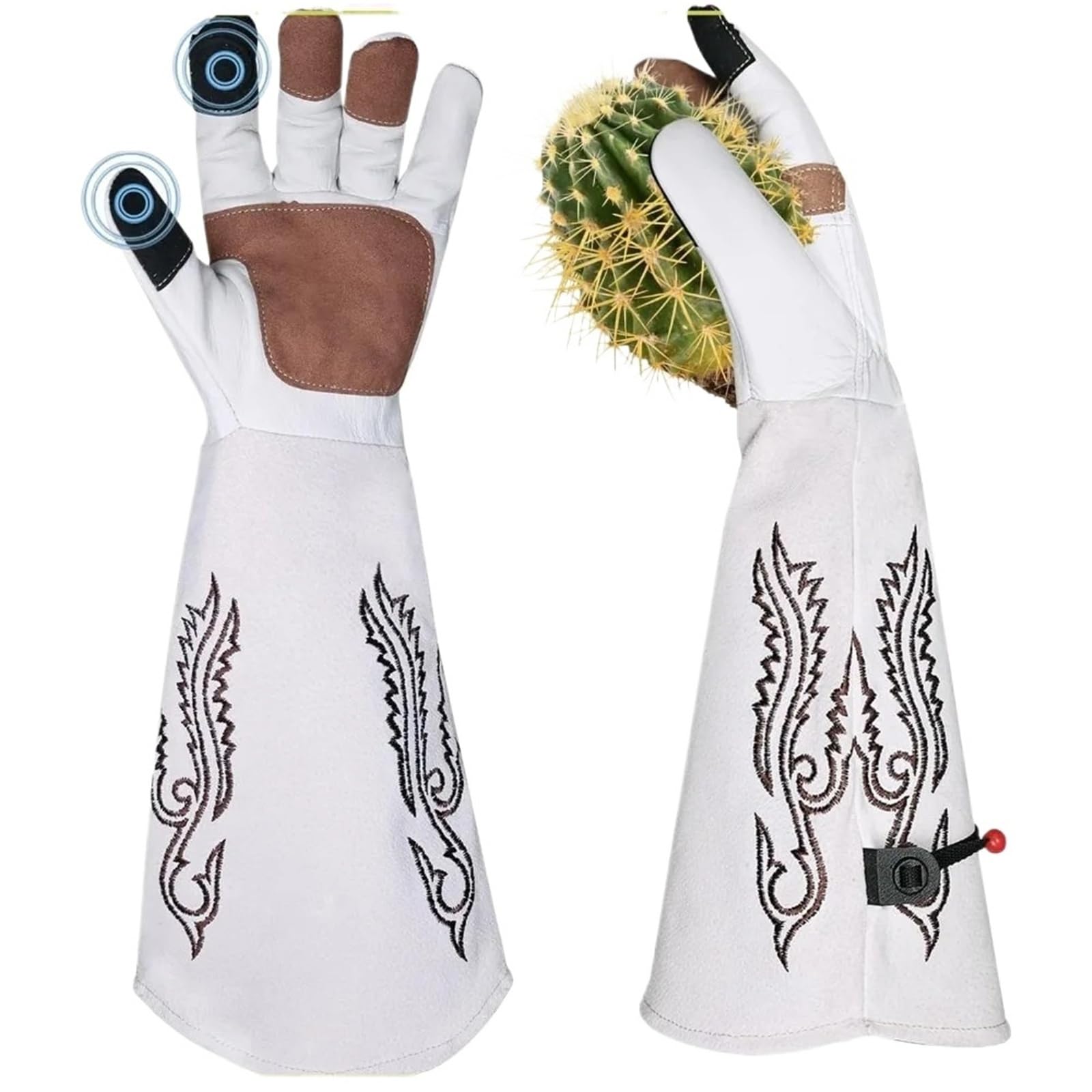 Gartenhandschuhe Damen Lange Gartenhandschuhe, dornensicher for den Rosen- und Kaktusschnitt, strapazierfähiges Leder for Damen Herren, mittelgroßer Touchscreen