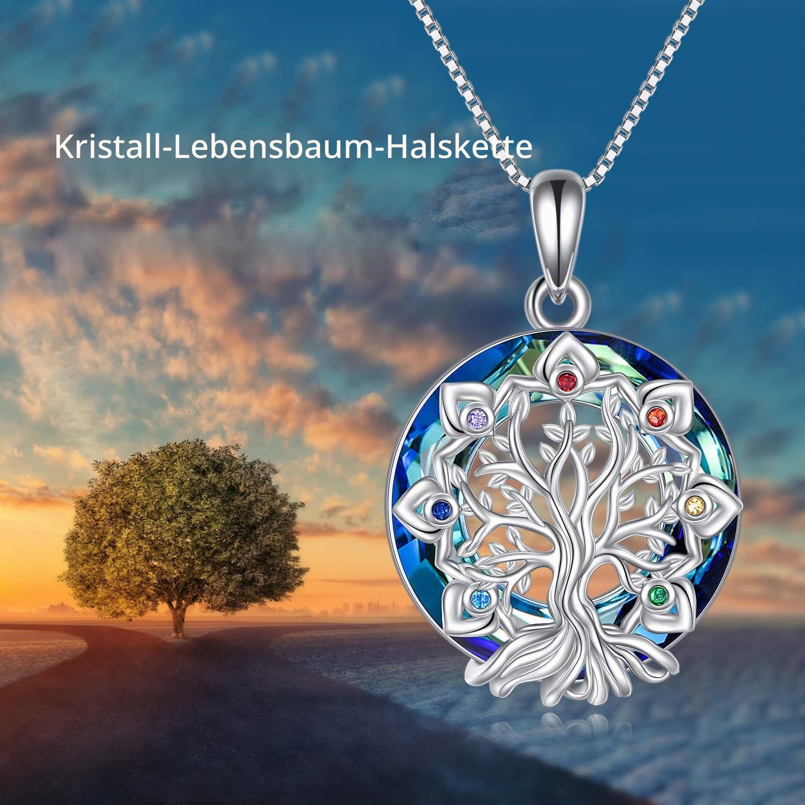YAFEINI Baum des Lebens Kette 925 Sterling Silber Chakra Lotus/David Stern Anhänger Halskette Kristall Abalone Muschel Baum Schmuck Geschenk für Damen Mädchen Mama