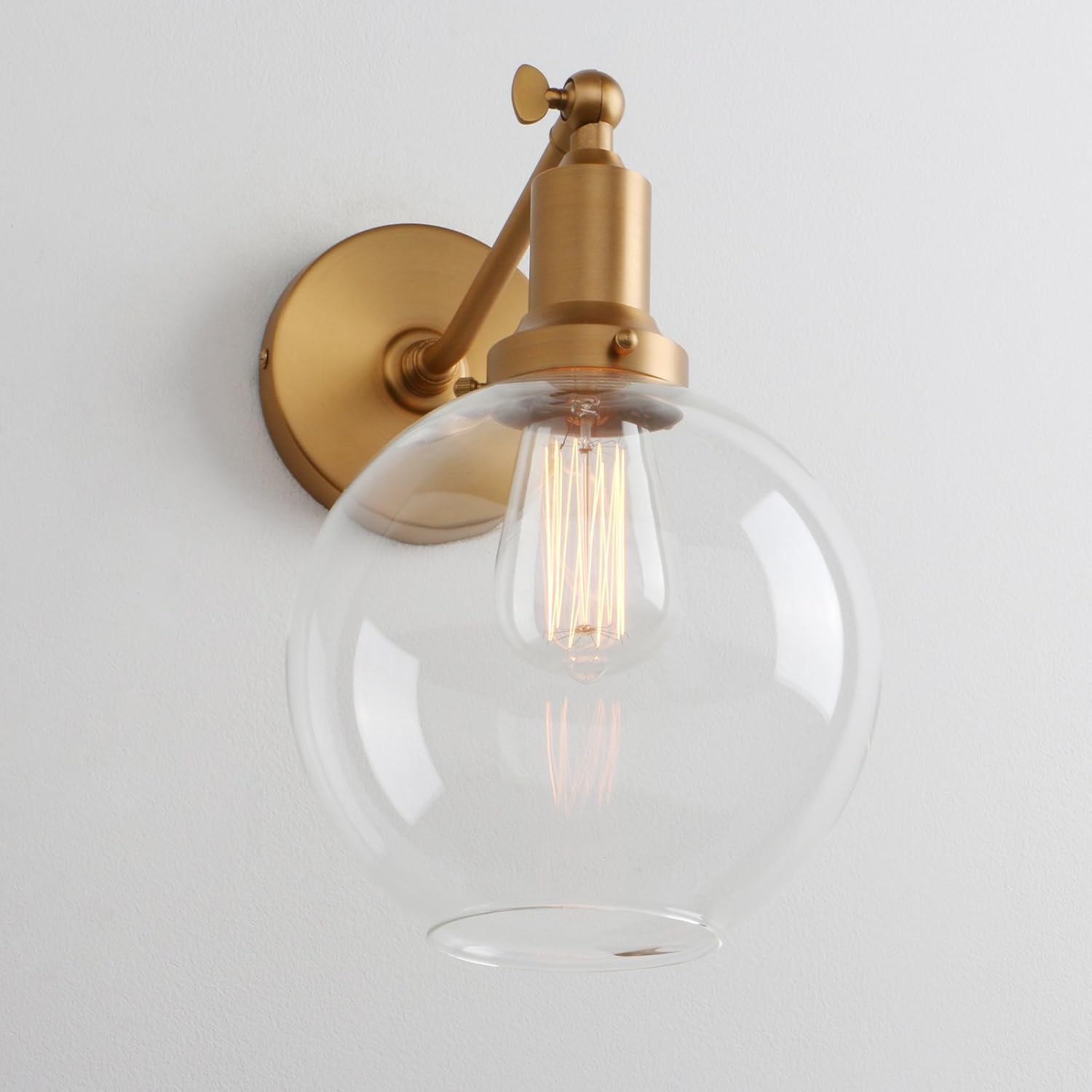 Exclusive Discount 🔥 Permo Industrial Vintage Slope Pole Wall Mount Single Sconce with 7.9 Globe Round Clear Glass Shade Wall Sconce Light Lamp Fixture (Antique)
