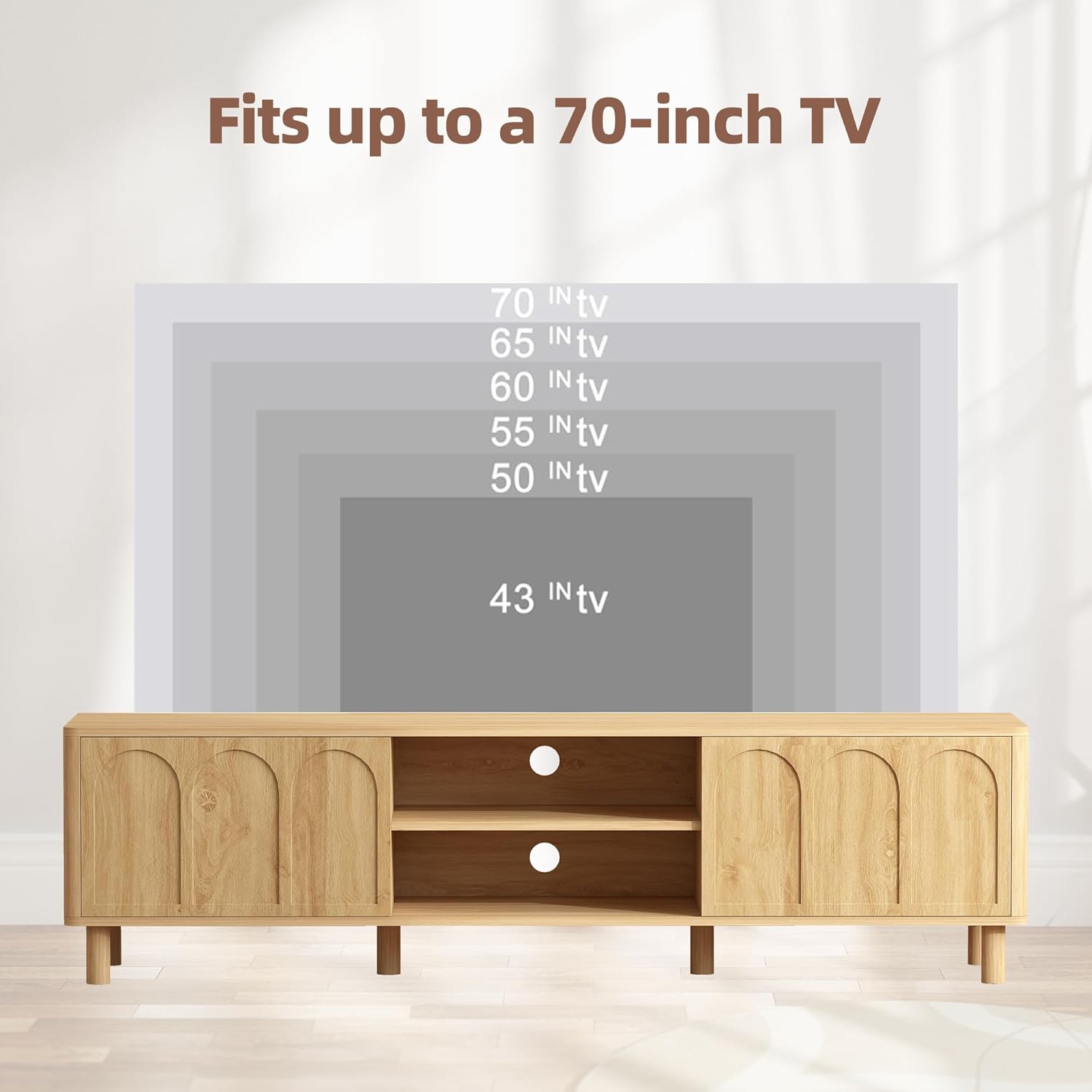 TV Stand for TVs up to 70'', Entertainment Center with Large Storage for Living Room, Media Console with Sliding Doors and Adjustable Shelves, Modern TV Cabinet for Game Consoles and Decor(Natural)