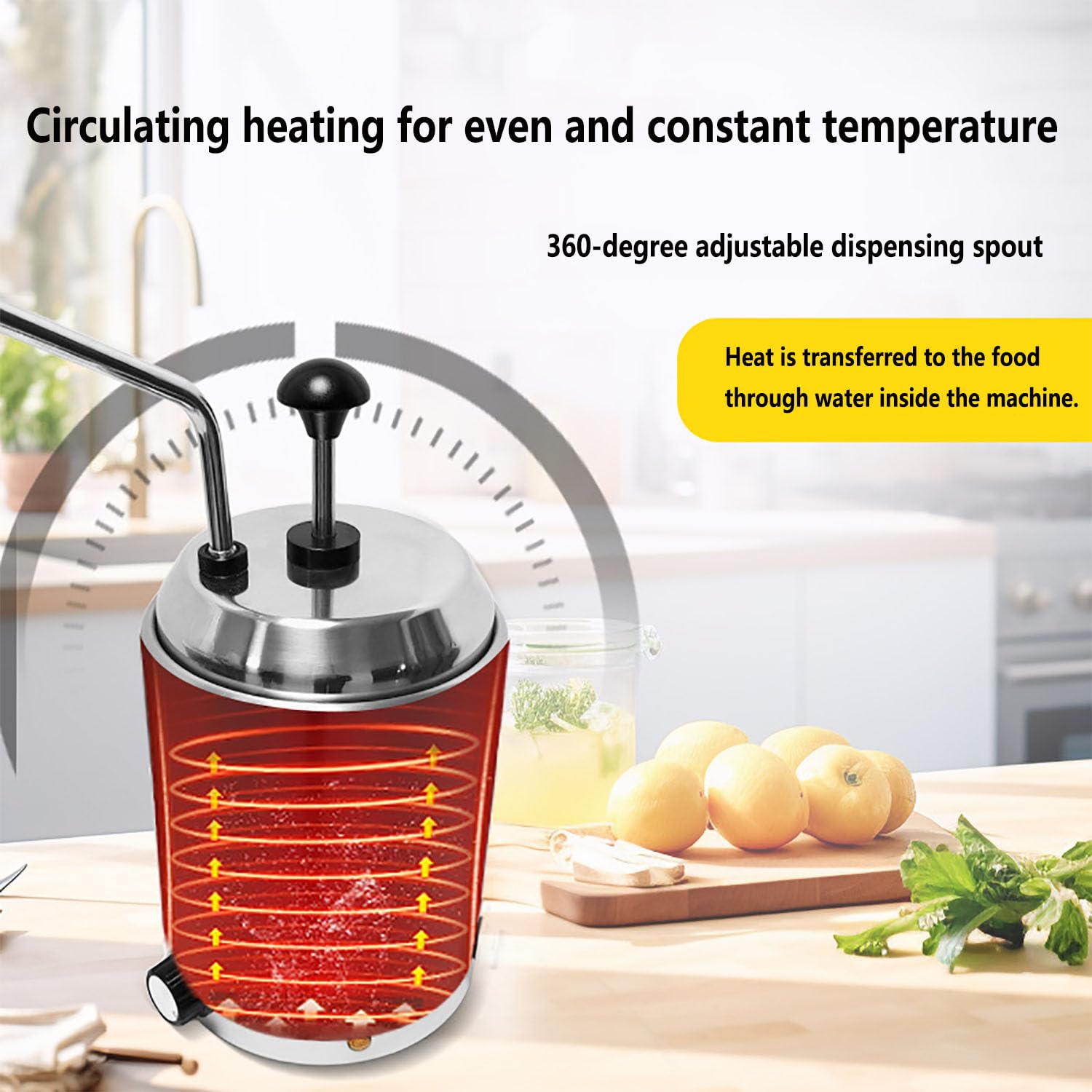 Máquina de templado de queso comercial con puerto de descarga ajustable de 360 grados, calefacción circulante, rango de 30-85 °C para dispensador de chocolate, mantequilla y queso caliente