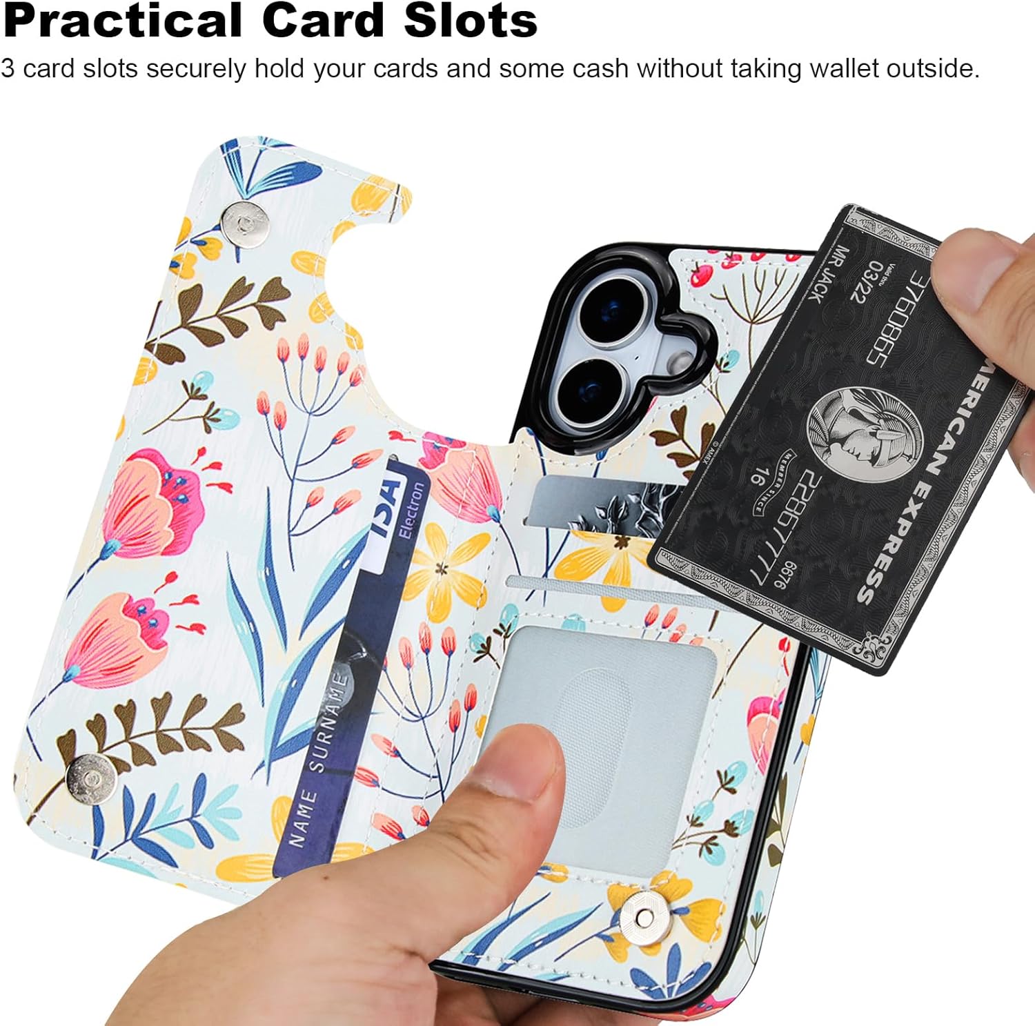 HAOPINSH Wallet Case with Card Holder for Phone 17, Floral Flower Pattern Back Flip Folio PU Leather Kickstand Card Slots Case for Women Girls,Magnetic Clasp Shockproof Cover 6.3" - Image 3