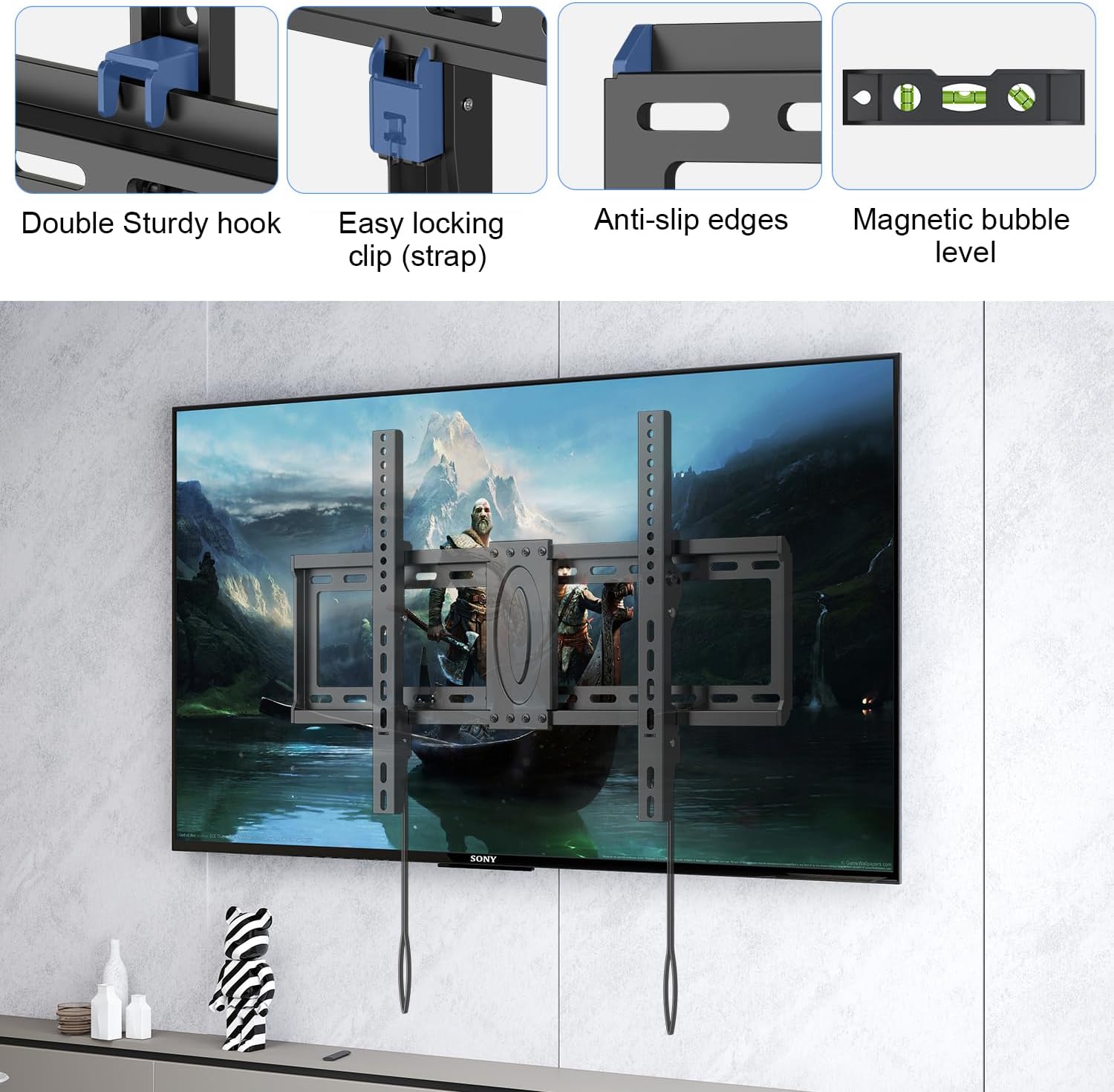 Suptek Tilt TV Wall Mount Bracket for Most 37-82 inch TV, Universal Mount with Max 600x400mm VESA and 132lbs Loading Capacity, Fits Studs 24" Apart, Low Profile with Magnetic Bubble Level (MT5082) 37"-82" TV - for wood studs up to 24"