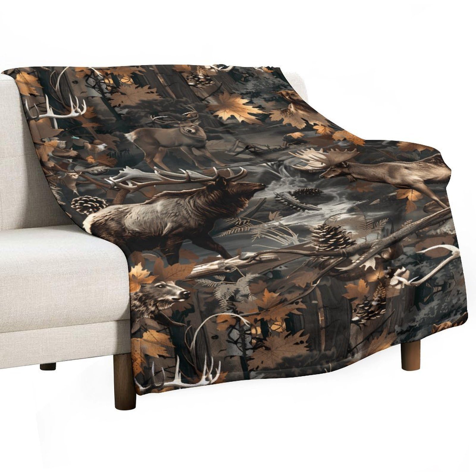 Cgsbngha Style Deer Hunting Camouflage Bear Flannel Fleece Blanket Lightweight Soft Throw Blankets For Sofa Couch Bed Chair