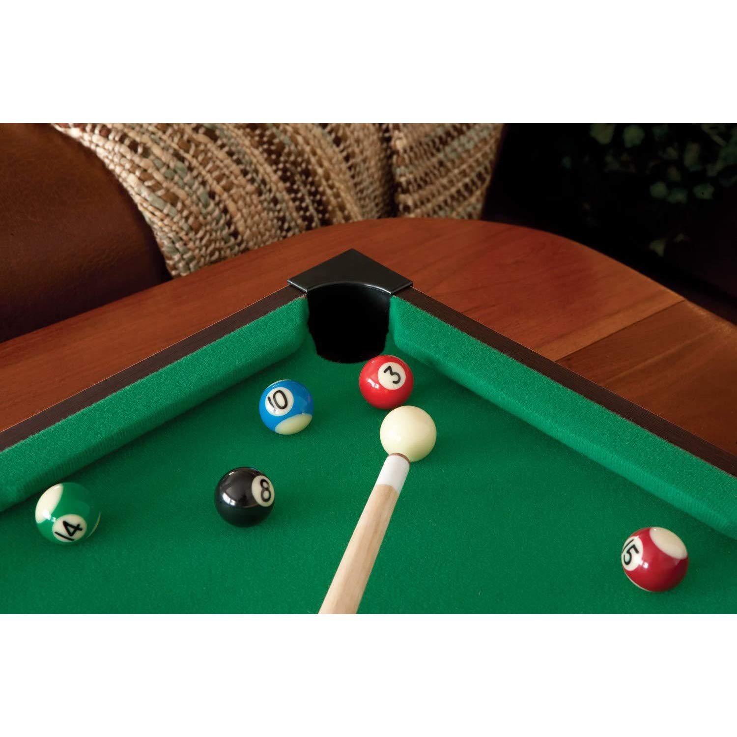 05387 Juego de Billar de sobremesa 51cm. Incluye 2 Palos, 2 Tacos, Cubo de Tacos, triángulo para Bolas, un Cepillo y 16 Bolas de Billar