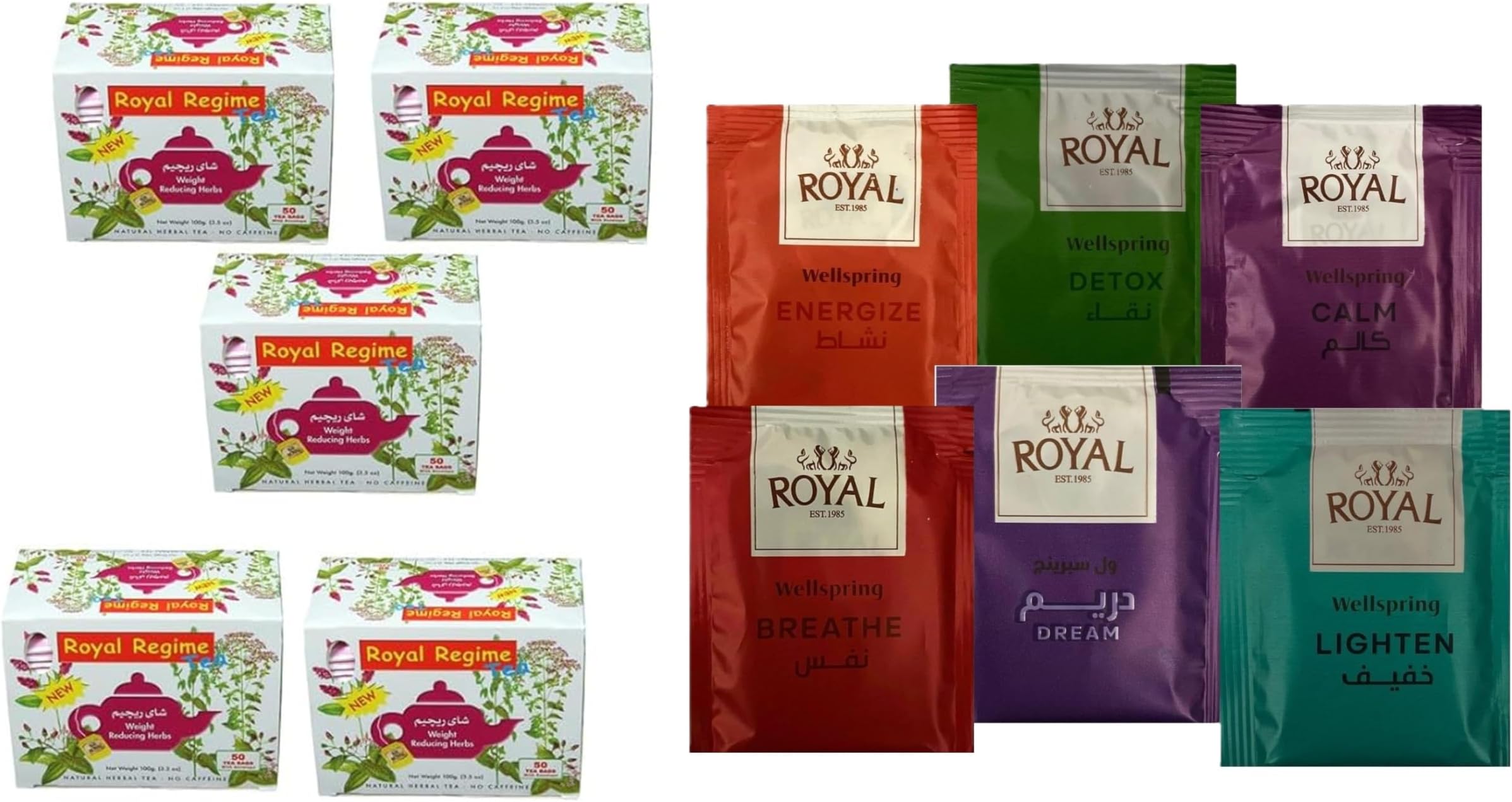 Royal Regime Tea Natural Herbal Tea 50 Tea bags with Envelope Herbal Tea Bags Box (500 g) (50 Tea Bags) Pack of 5