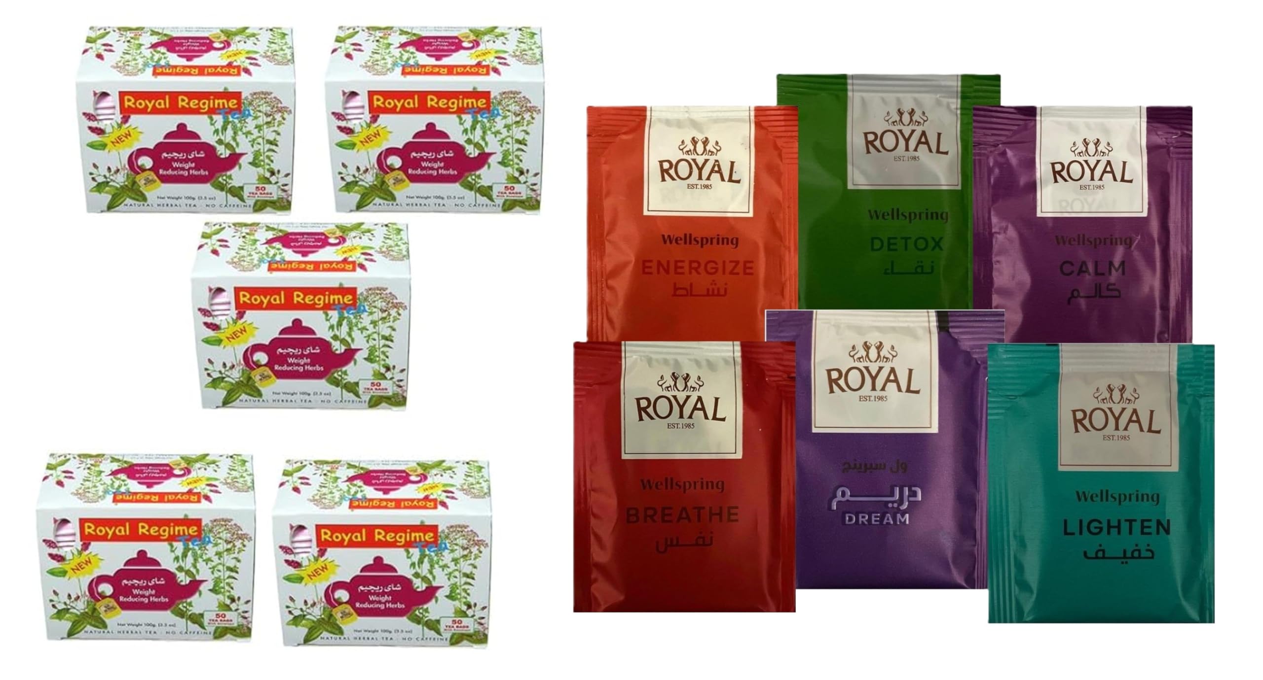 Royal Regime Tea Natural Herbal Tea 50 Tea bags with Envelope Herbal Tea Bags Box (500 g) (50 Tea Bags) Pack of 5