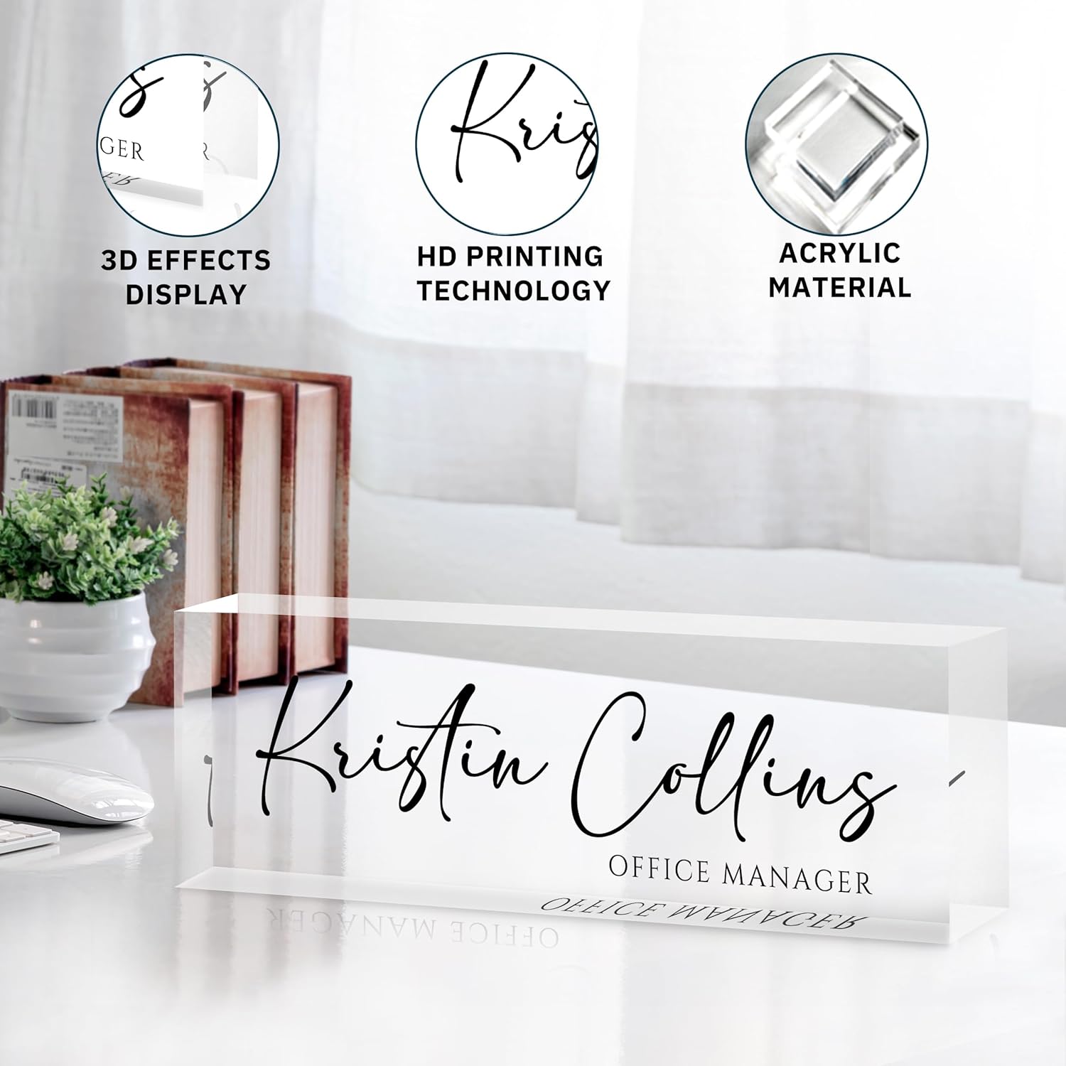 Custom Name Plate for Desk, Personalized Desk Name Plate on Clear Acrylic Glass, Appreciation Gifts for Teacher Employee Boss Coworkers Nurse, Office Desktop Accessories For Women Men (Ink) - Image 5