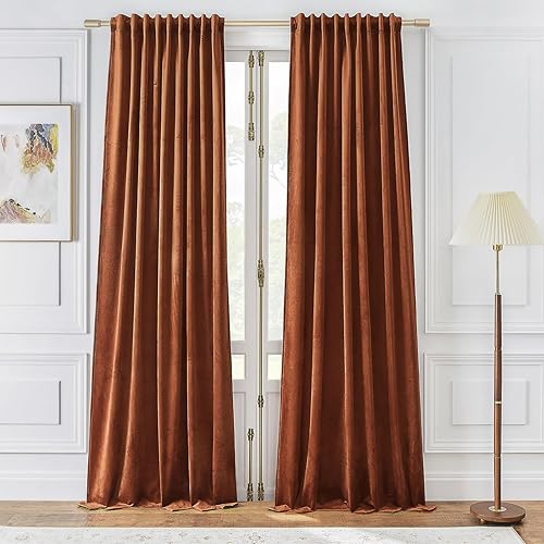 Timeper Cortinas de terciopelo de 96 pulgadas cortinas de otoño de lujo color naranja quemado cortinas de sala de estar cortinas gruesas y pesadas