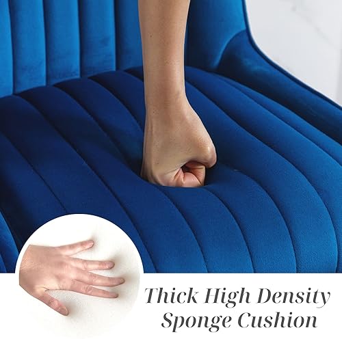 Miniatura 6 de Juego de 2 taburetes de bar de terciopelo azul, modernos taburetes tapizados con patas doradas de 26 pulgadas de altura de mostrador, sillas de isla