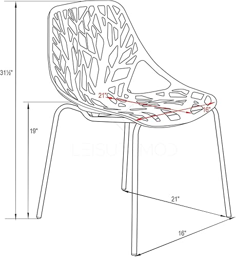 Miniatura 3 de LeisureMod Forest Modern Silla de comedor con patas cromadas, juego de 2 (rojo)