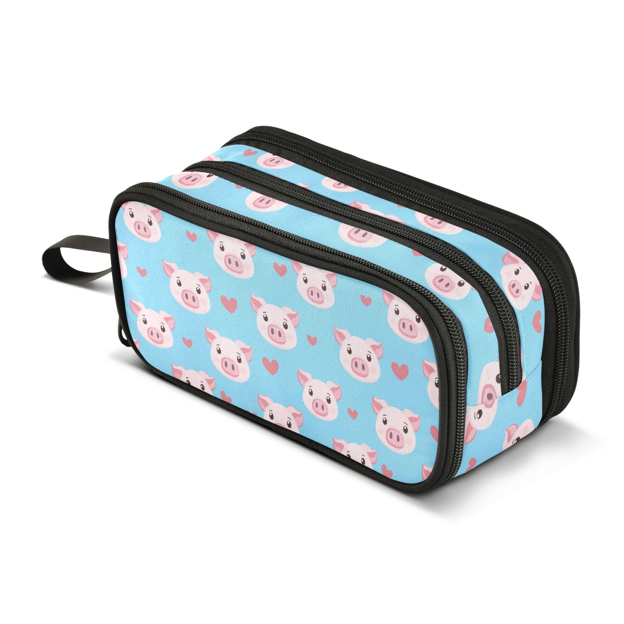 Large Pencil Case, Big Capacity Pencil Bag Pen Pouch Holder 3 Compartments, Cute Pig School Office Supplies Stationery Makeup Bag Storage Organizer for Students Girls Boys Women Men