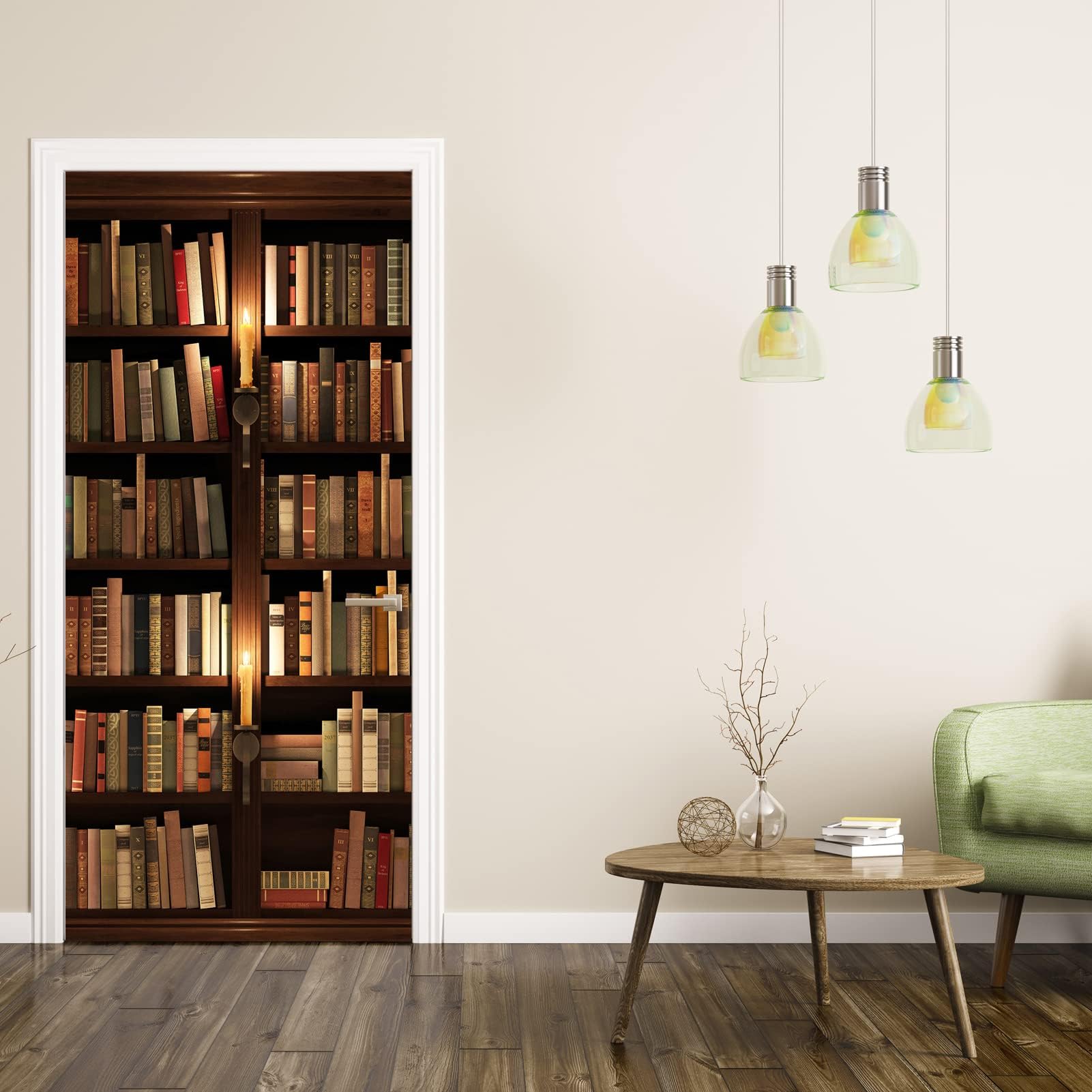 URCOLOR Door Sticker Wallpaper Murals Peel and Stick Removable Vinyl Decals for Home Decor, 30.3" x 78.7" Bookcase Bookshelf