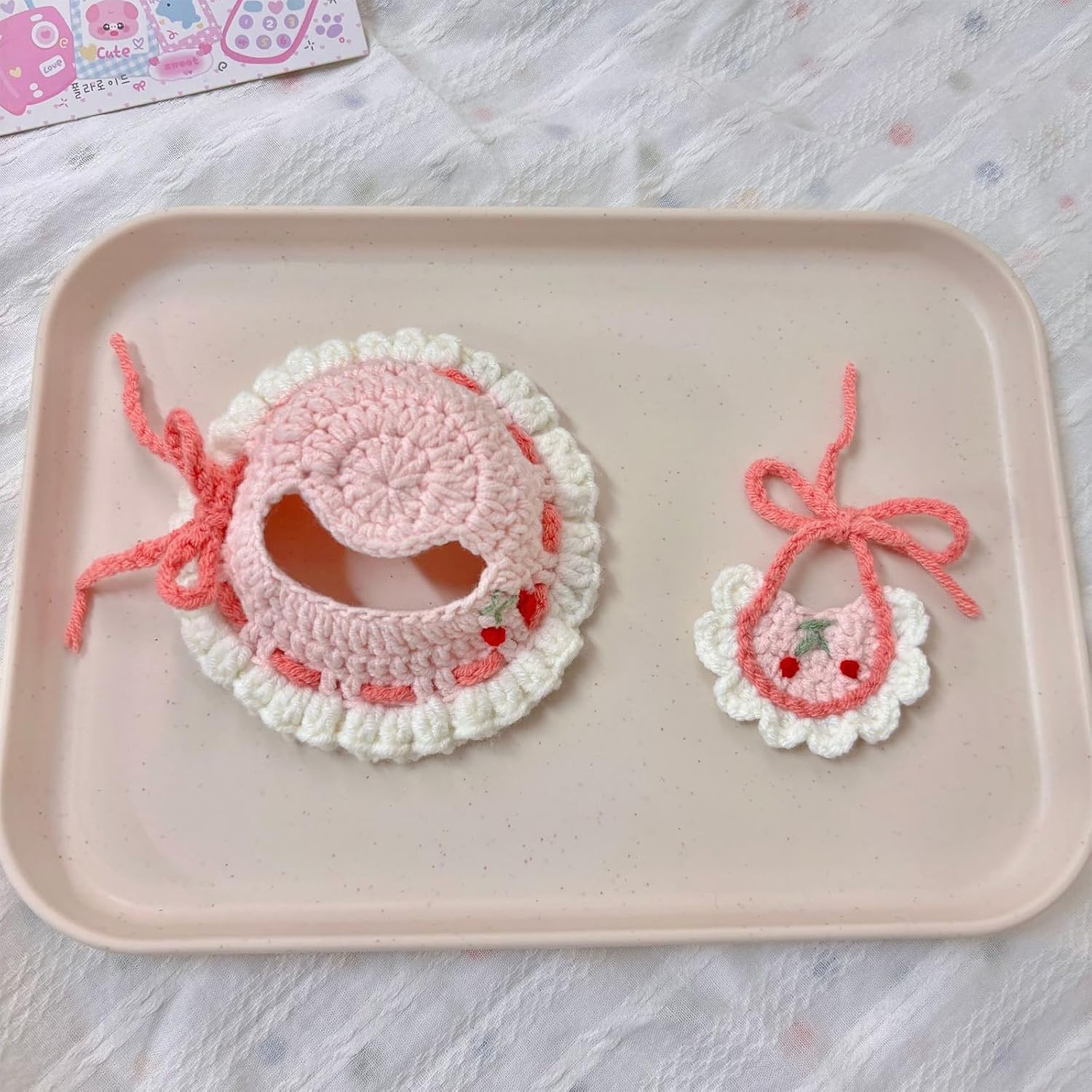QIUTIMIY Clothes for Doll, 15/17cm Doll Clothes Set Suitable for Dolls Accessories - Hat + Bib (NO Doll),Cherry image 2