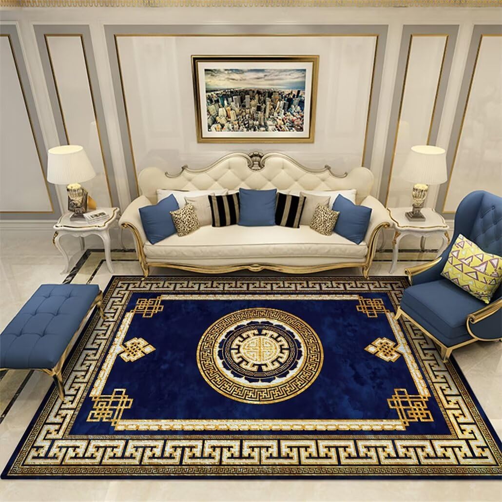 Tapis oriental bleu 100x150cm rectangulaire pour salon et chambre