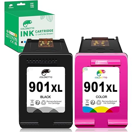 2-Pack HP 901XL Black & Color Ink Cartridges - Compatible With OfficeJet Printers