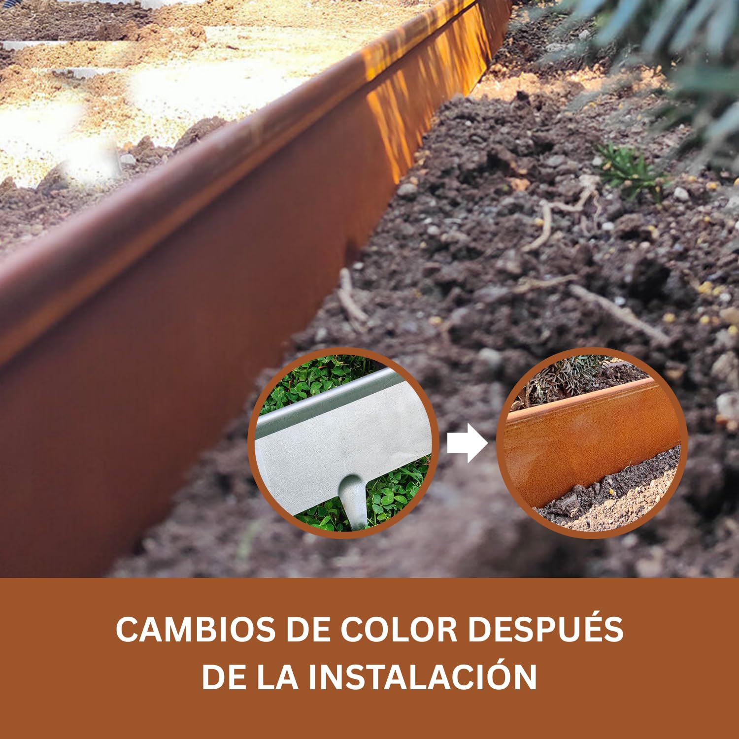 Rori Acero corten Borde 5m – 16 cm de Alto – Parte Superior Redondeada – 5 x 1 m Bordes de césped curvados – Borde para huerto y parterres – Valla DIY