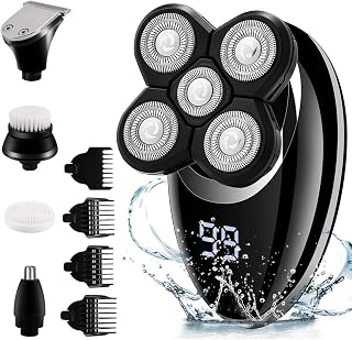 HALOVIE Rasoio Elettrico Barba, 5 in 1 Tagliabarba Elettrico a 5 Testine Rotanti 5D per Naso Orecchie Testa Calva Regolabarba Uomo Asciutto e Bagnato Impermeabile USB Ricaricabile