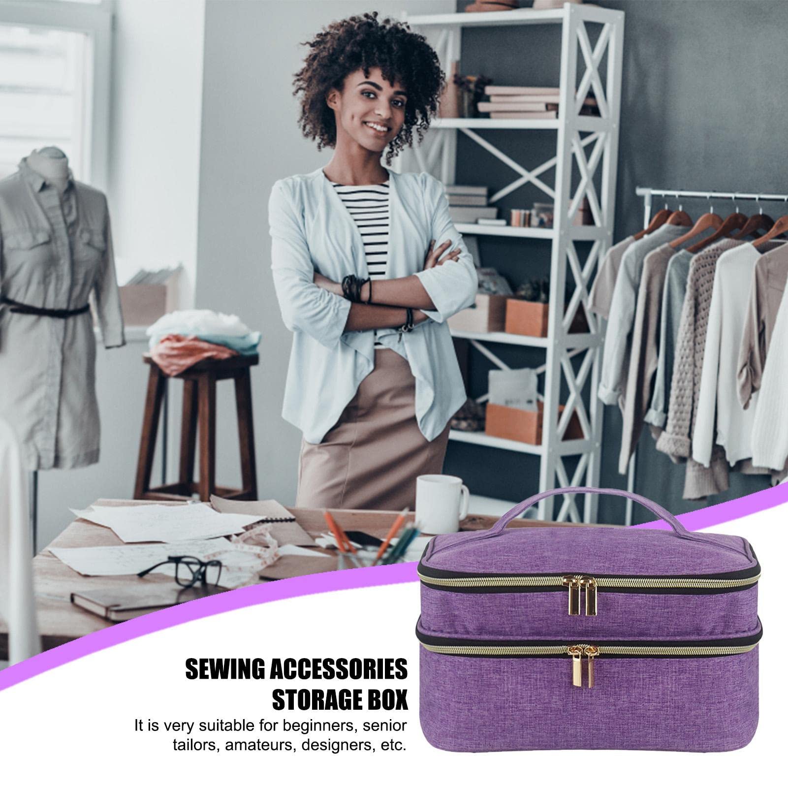 Scatola da Cucito, Cestino da Cucito A Doppio Strato, Organizer da Cucito per da Cucito, Scatola Portaoggetti da Cucito con Tasche E Maniglia, Grande Cestino da Cucito Organizer per Lavoro A