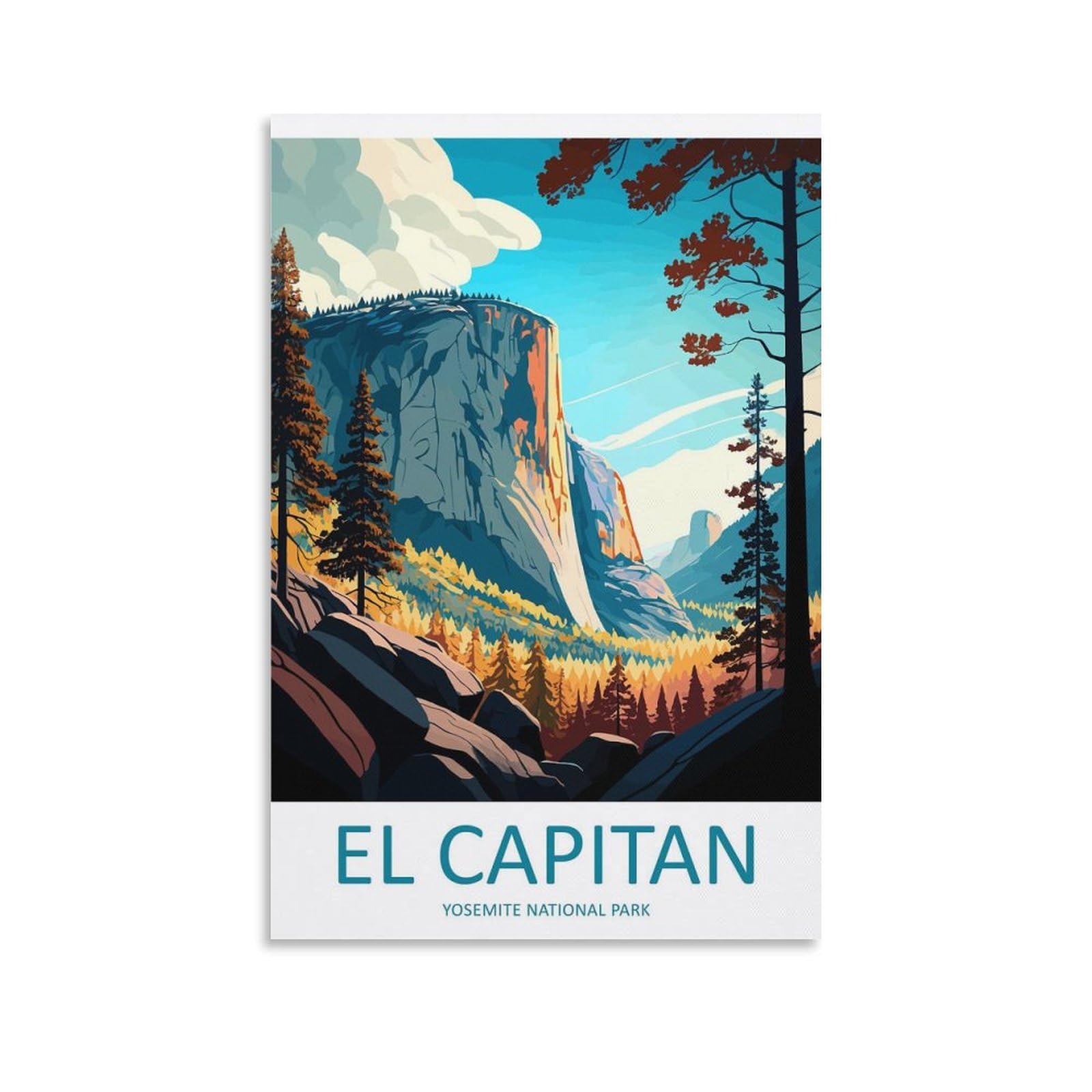 QZFNCOYU Yosemite El Capitan Travel Vintage Art Poster Canvas Poster Bedroom Decor Landscape Office Room Decor Gift 16x24inch(40x60cm)