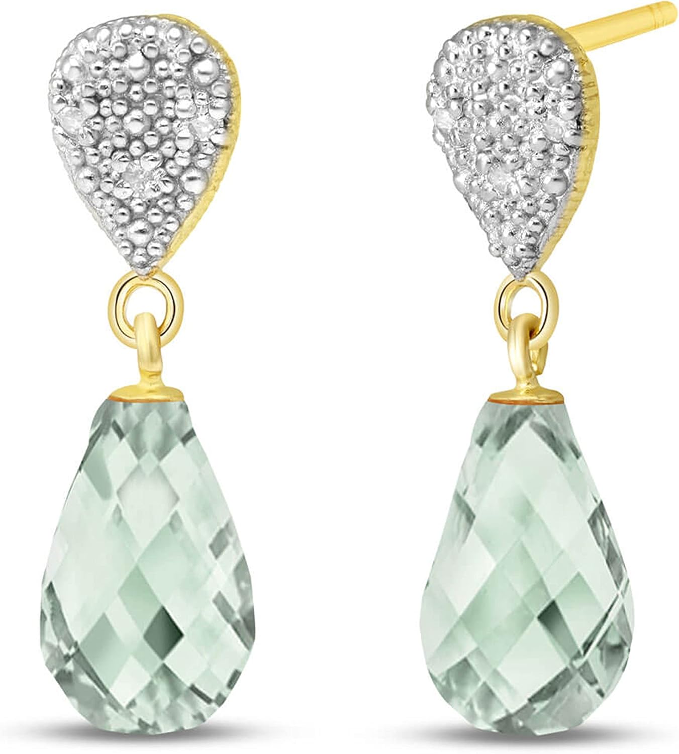Galaxy Gold GG 14k Solid Gold Green Amethyst Drop Earrings