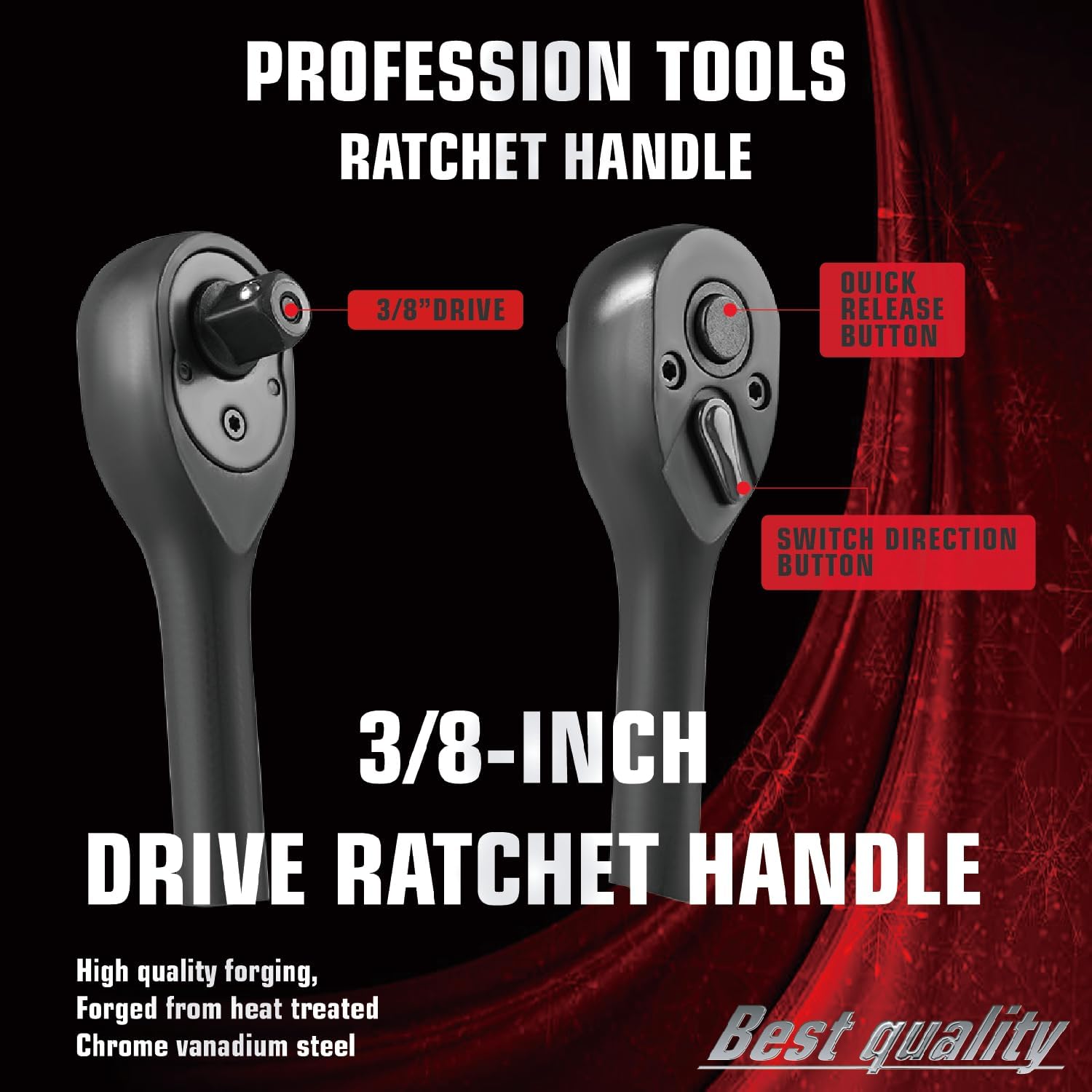 3/8" Drive Impact Socket Set 50-Piece, SAE (5/16-3/4) & Metric (8-22mm), Deep & Shallow with 3/8-Inch Ratchet Handle, 6 Points,Cr-V, Extension Bars, Universal Joint, Gift for Men - Image 3