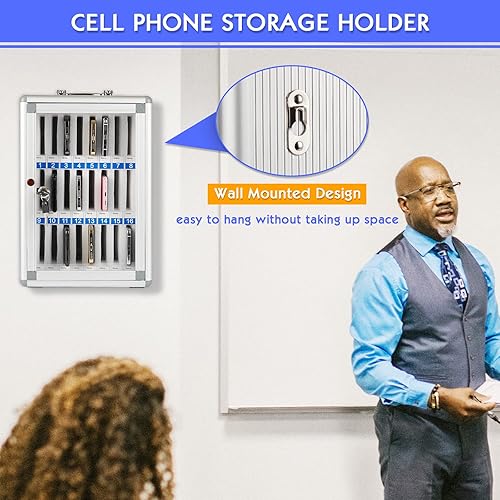 Miniatura 3 de Gabinete de almacenamiento para teléfonos celulares con 24 ranuras, de aleación de aluminio, para montaje en la pared con cerradura, se puede llevar
