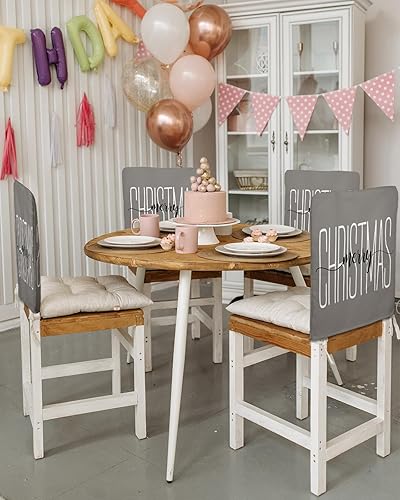 Miniatura 3 de AMZRicher Paquete de 4 fundas de respaldo de silla de Navidad grises para sillas de comedor, lavables y extraíbles, protector de silla para boda,