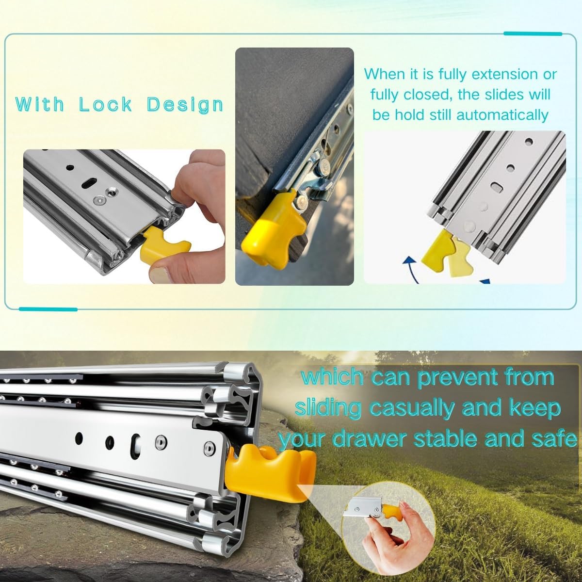 1 Pair Heavy Duty Locking Drawer Slides Length 10in-72in Full Extension Ball Bearing Drawer Slides for Tool Box Motorhome Large Storage Cabinets Industrial Drawers(10in(25.40cm))
